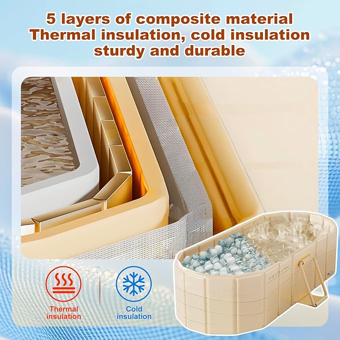 Portable Bathtub for Adult 59" Large Collapsible Cold Plunge Bathtub Foldable No Installation Ice Bath Tub for Shower Stall, Bathroom Hot SPA Soaking Standing Tub