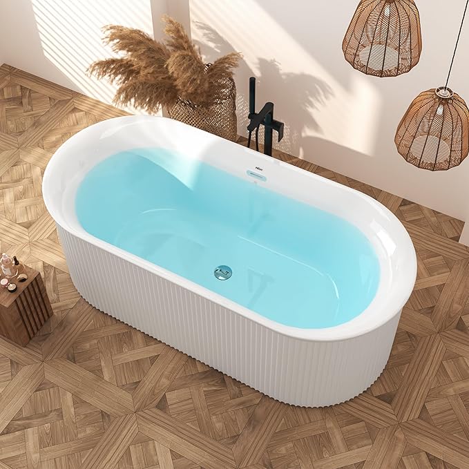 FerdY Nami 67" Acrylic Freestanding Bathtub, V Shape Freestanding Soaking Acrylic Bathtub, Modern White, cUPC Certified, Chrome Drain and Classic