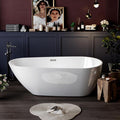 Bathtub with Upturned Ends, CUPC Chrome Drain and Overflow, White Interior and Black Exterior, Built-in Overflow, Fiber-Coated Fixing Bracket