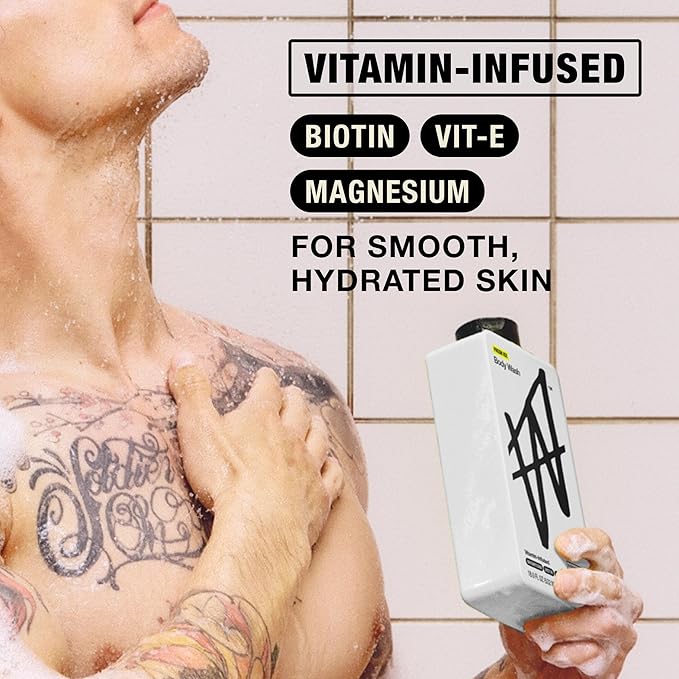 W By Jake Paul Body Wash for Men, Exfoliating Shower Gel with Jojoba Oil, Deep Clean Hydrating Mens Bodywash, Fresh Ice Scent, 18 fl oz