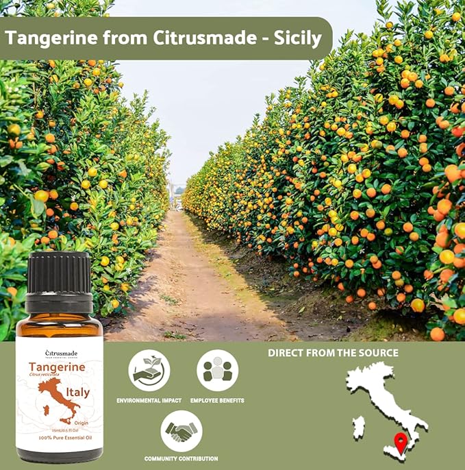 Tangerine Essential Oil - Direct from Citrusmade Italy - Cold Pressed - Aceite Esencial de Mandarina for Aromatherapy, Massage, Diffuser, DIY Candle and Soap Making - 2lbs