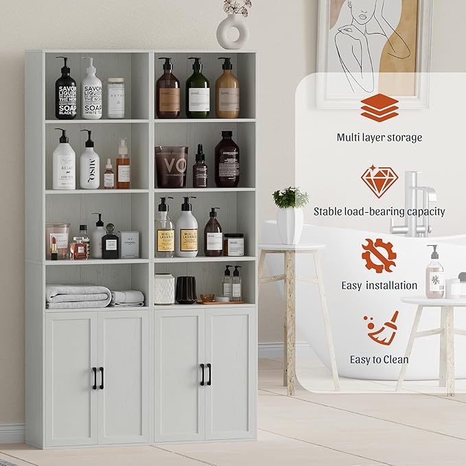 Tall Bathroom Storage Cabinet, Bathroom Floor Cabinet with Wide 4 Tier Shelf, Storage Unit for Living Room, Entryway, Kitchen (Retro White, 1 PCS)