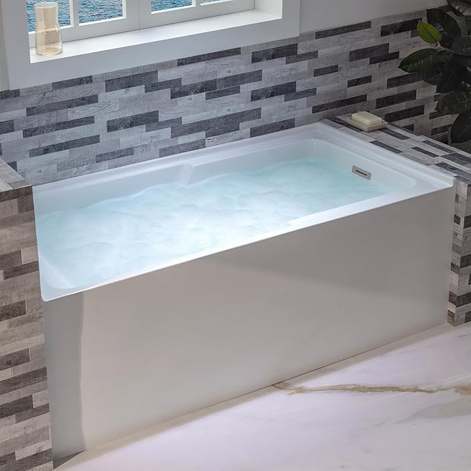 WOODBRIDGE 54" Acrylic Rectangular Alcove Soaking Bathtub in White with Right Drain, Chrome Pop-Up Drain Included BA5430R