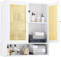 Bathroom Wall Cabinet, Bamboo Over-The-Toilet Storage Organizer with 2 Rattan Doors and Adjustable Shelf, Space Saver Medicine Cabinet for Laundry, Kitchen, Living Room (White)