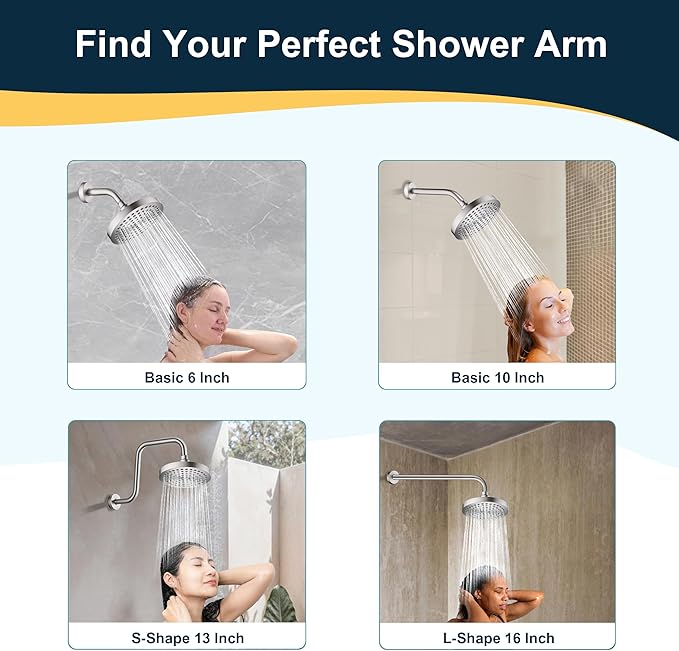 BRIGHT SHOWERS 6 Inch Brass Shower Arm with Flange Shower Pipe Arm for Wall Mount Fixed and Handheld Shower Head, Brushed Nickel