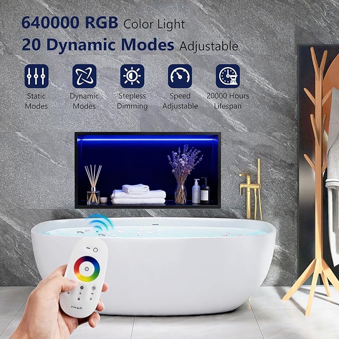24" X 12" RGB LED Shower Niche No Tile Needed, 304 Stainless Steel Shower Niche Insert Tile Ready, Recessed Wall Shelf for Bathroom Storage Organizer with Remote Control, Matte Black