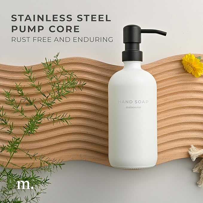 MaisoNovo Soap Dispenser 1-Piece Set | 16.9oz White Bottles with Black Stainless Steel Pump