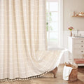 MitoVilla Cream Boho Farmhouse Shower Curtain Set 72 x 78, Beige 78 inch Long Polyester Linen Tassel Fabric Shower Curtain Set for Chic Cottagecore French Rustic Bathroom Decor
