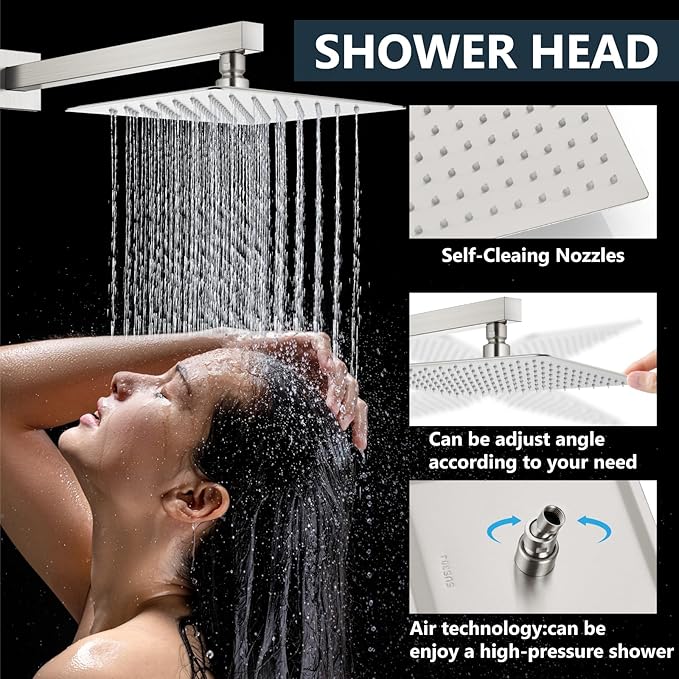 Aolemi Shower Faucet Set Rain Shower System with Handheld Spray Bathroom Shower Combo Rough-in Valve and Shower Trim Kit Included Brushed Nickel 16 Inch Wall Mount Shower Head