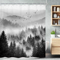 Riyidecor Black and White Shower Curtain 72Wx72H Inch Mountain Scenery Nature Pine Tree Cool for Mens Scene View Landscape Bathroom Decor Fabric Polyester Waterproof 12 Pack Hooks