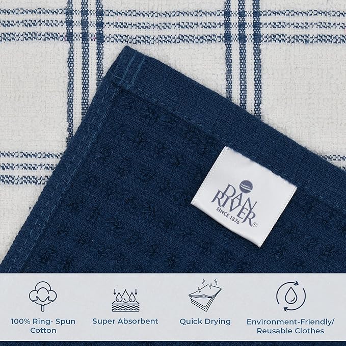 DAN RIVER Premium Dish Cloth 100% Cotton 12 X 12 Inches |Pack of 8|-Ultra Soft Tea Towels-Highly Absorbent Kitchen Rags-Terry Dishcloth for Kitchen and Household Cleaning |Blue Opal|