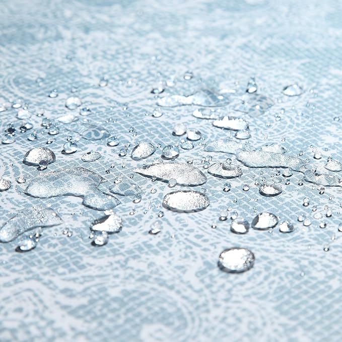 90 Inch Extra Long Shower Curtain - Chantilly Lace Design, Heavyweight Polyester, Storm Blue to White Ombre, 72" W x 90" H