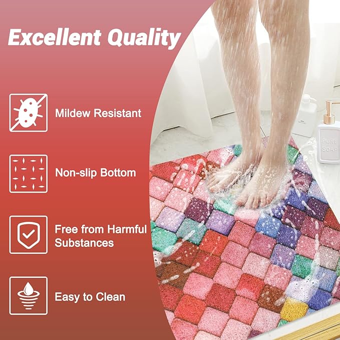 Shower Mat Bathtub Mat Non-Slip - 24x32 Inch Large Soft Comfort Bath Mat with Drainage Holes, PVC Loofah Massage Bathmat for Shower, Tub, Bathroom, Wet Areas, Quick Drying