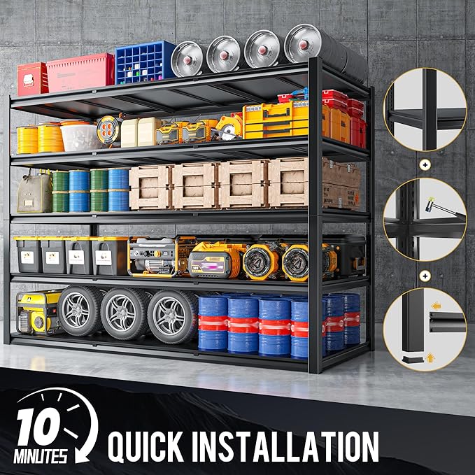 72.2" H Garage Shelving 3000LBS Metal Shelving Unit Adjustable Garage Storage Shelves 5 Tier Heavy Duty Storage Rack for Pantry, Warehouse, Industries, 59.8" W x 72.2" H x 24.2" D