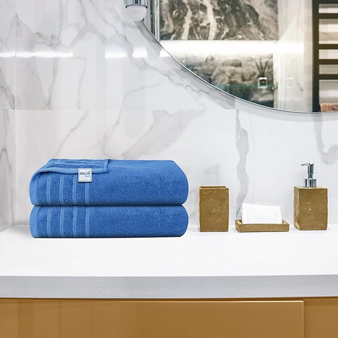 Avalon Towels Bath Towels Set of 4, Size 30 x 60 Inches, Highly Soft and Absorbent, Quick Drying, Lightweight, Perfect for Daily Use (Blue)