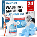 Navona 24 Pack Washing Machine Cleaner Tablets, Washer Cleaner Tablets Pro Set with Stain Remover Gel, Deep Cleaning for Odor, Limescale & Pet Hair, Works for Front Load & Top Load Washers