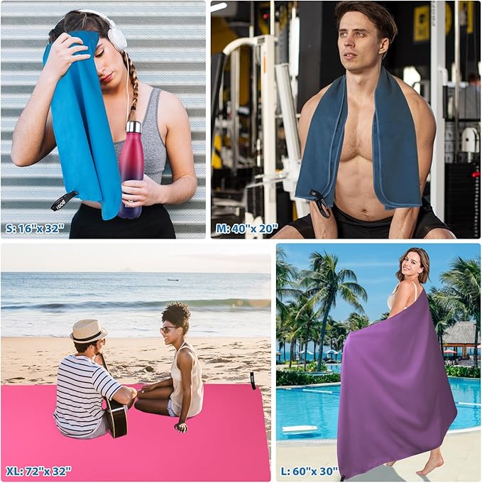 BOGI Microfiber Travel Sports Towel-Quick Dry, Soft Lightweight, Absorbent, Compact for Camping, Gym, Yoga, Swimming, Backpacking (L:60''x30''+16''x16'' - Grey)