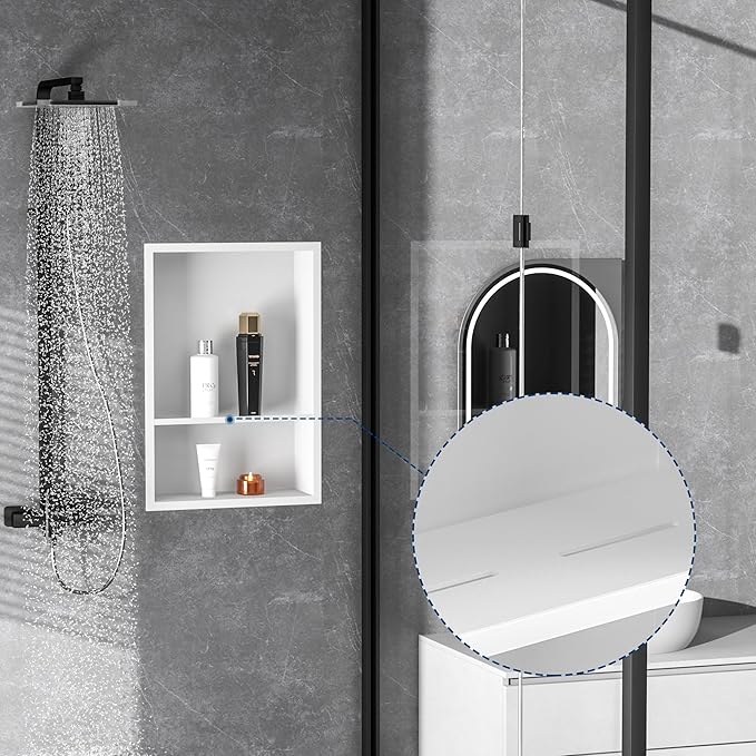 Stainless Steel Shower Niche 18" X 12", No Tile Needed Wall Niche Double Shelves, Recessed Shower Shelf for Bathroom Storage, Matte White