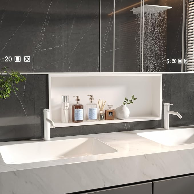 Neodrain 30X12Inch Shower Niche, White Stainless Niche NO Tile Needed Recessed Shower Shelf for Bathroom Storage