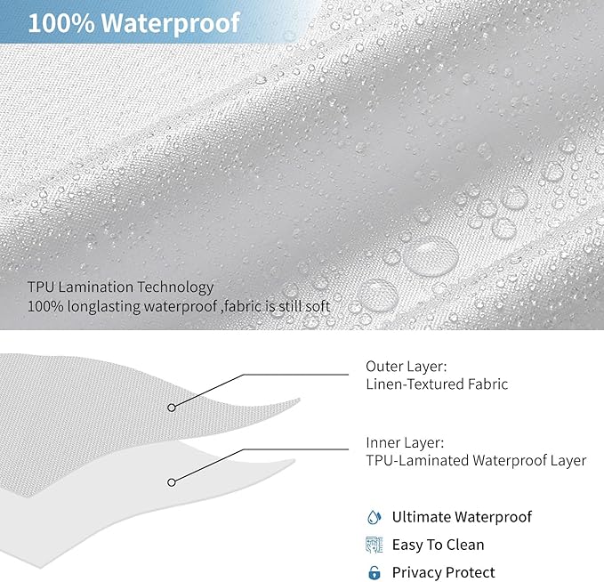 2-in-1 Waterproof Extra Long Fabric Shower Curtain or Liner,Linen Textured,84 Inch Breathable TPU & Washable Bathroom Shower Curtain Set with 12 Plastic Hooks,Modern,72"x84",White
