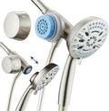 AquaCare Magneton 8-setting Magnetic Docking Hand Shower with Built-in Shower Filter - ON/OFF Filtration Modes, Instant Cartridge Reload, Stay-Clean KDF Cartridge, 6 ft. Steel Hose, Satin Nickel