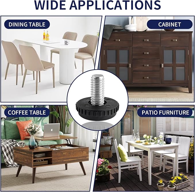 5/16"-18 Thread Levelers, 8 PCS Adjustable Furniture Feet, Screw in Leveling Feet for Table, Cabinets, Chairs, Stool Legs