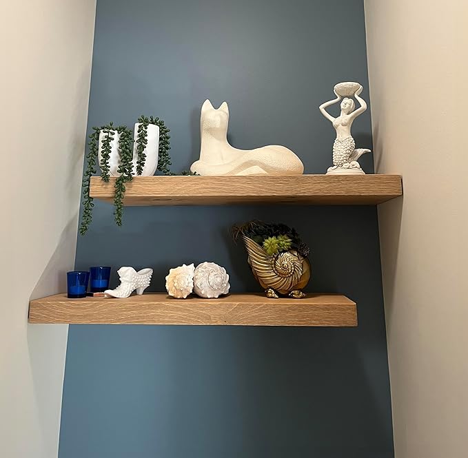 joelsantiques 24 Inch Wooden Floating Shelves for Wall - 24x10x2 in - Made of Natural Wood - Long Heavy Duty Rustic Wall Shelves for Bedroom - Perfect for Living Room, Kitchen - Beige