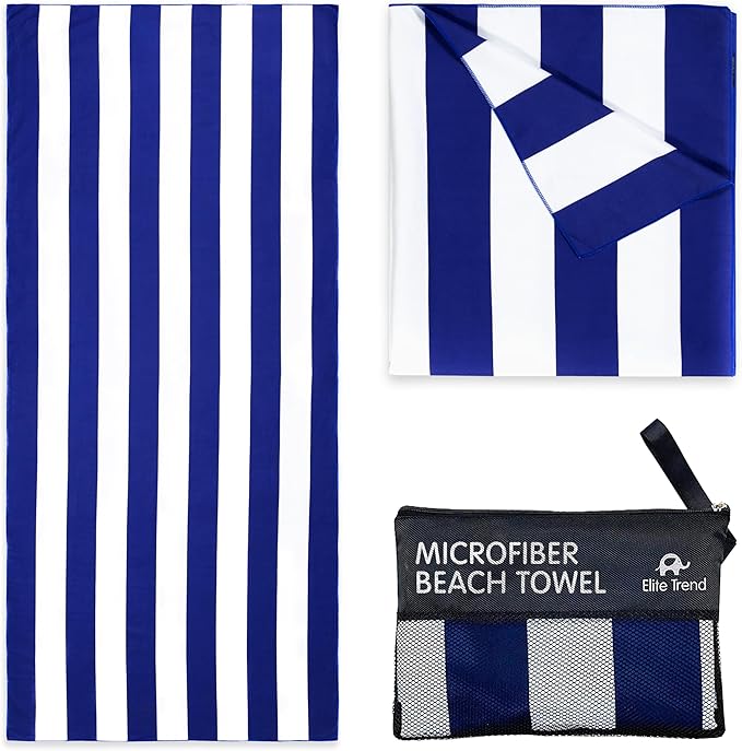 Elite Trend Microfiber Beach Towel for Adults with Bag - Large 63x31 inch - Lightweight Sand Free Quick Dry Towel for Travel, Swimming, Yoga, Camping (Cabana Navy)