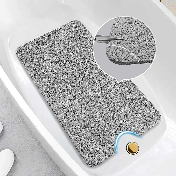 Asvin Soft Textured Bath, Shower, Tub Mat, 35x16 Inch, Phthalate Free, Non Slip Comfort Bathtub Mats with Drain, PVC Loofah Bathroom Mats for Wet Areas, Quick Drying