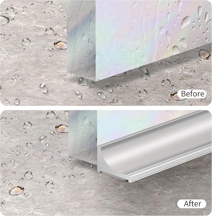 98Inch Shower Threshold Water Dam, Self-Adhesive Silicone Shower Barrier Water Stopper Shower Door Bottom Seal Strip Shower Splash Guard for Bathroom Kitchen Bathtub