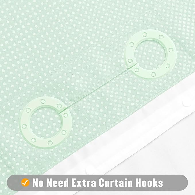 MitoVilla Green Waffle Small Stall Shower Curtain Liner Set 36 x 74, No Hooks Required Half Size Narrow Fabric Cloth Shower Curtain Set with Snap-in Liner for Modern Bathroom Decor, Mint Green