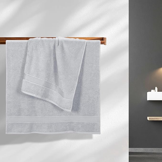 BELZZI Home Ultra Soft 4 Pack Oversized Bath Towel Set 27x54, Cotton Compact Bath Towels, Highly Absorbant Eco-Friendly Quickdry & Lightweight Towel, Ideal for Gym Travel Camp Pool - Light Grey