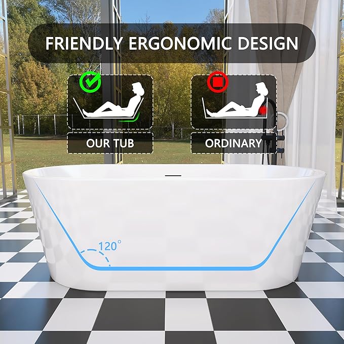 67" Free Standing Tub, Pure Acrylic Freestanding Bathtub, Stylish Stand Alone Tub, Contemporary Deep Soaking Bath Tub, cUPC Certified SY1570 (Glossy White)