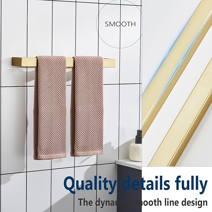 KOKOSIRI Towel Bars Brushed Gold Bath Towel Holders 16-Inch Kitchen Towel Rack Stainless Steel Bathroom Hardware Wall Mounted, 2 Pack B4008BG-L16-P2