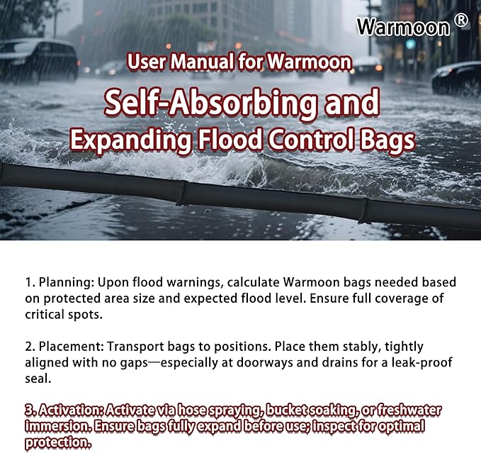 Self-Absorbing Reusable Flood Bags with Handles - Evenly Distributed Absorbents, Multiple Lengths - Home/Garage/Commercial Protection (5ft (Pack of 5) - with Handles)