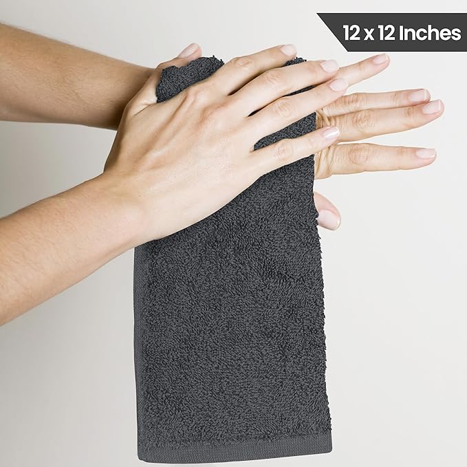Utopia Towels 24 Pack Cotton Washcloths Set, 100% Ring Spun Cotton, Premium Quality Flannel Face Cloths, Highly Absorbent and Soft Feel Fingertip Towels, Grey