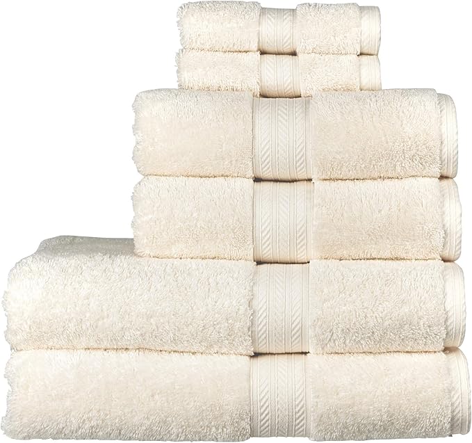 Christy Renaissance 6 Piece Towel Set | Parchment Off-White | 100% Egyptian Cotton | Luxuriously Soft and Super Absorbent | 675 GSM | 2 Bath Towels 2 Hand Towels 2 Face Cloths