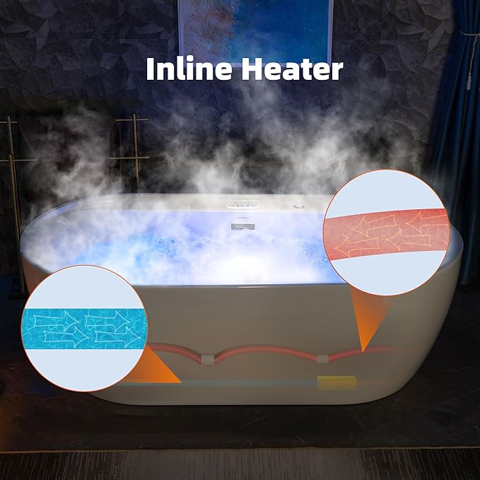 WOODBRIDGE 72" x 35-3/8" Whirlpool and Air Bath Heated Soaking Combination Tub with Adjustable Speed Air Blower and Display Control Panel, White,BJ-500
