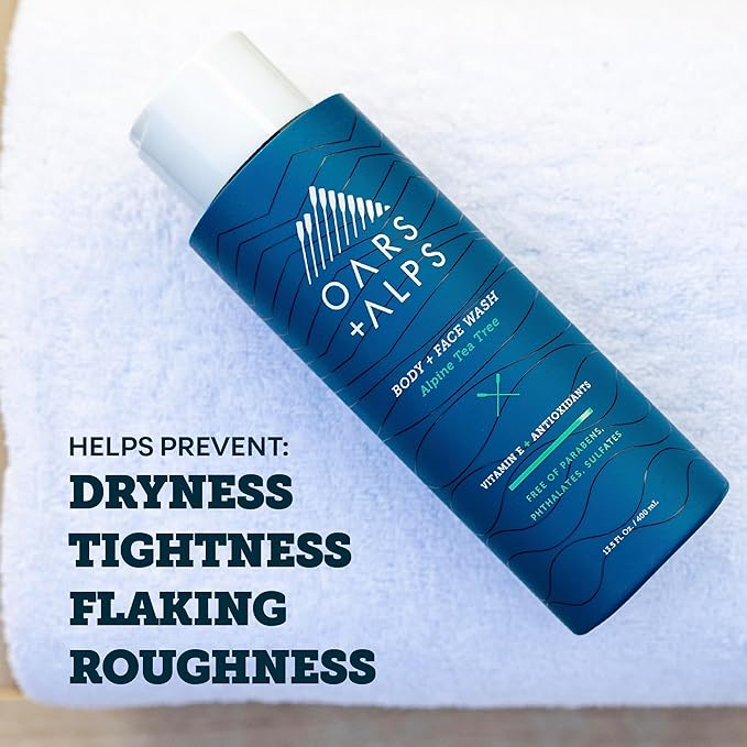 Oars + Alps Body and Face Wash for Men, Mens Body Wash & Face Cleanser with Vitamin E and Antioxidants, Moisturizing, Hydrating, Paraben & Sulfate Free Cleanser, Alpine Tea Tree, 1pk