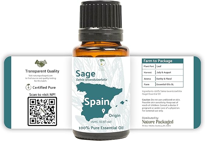 Sage Essential Oil - Direct from Essential Oils SL Spain - Steam Distilled - Aceite Esencial de Salvia for Aromatherapy, Massage, Diffuser, DIY Candle and Soap Making - 8oz