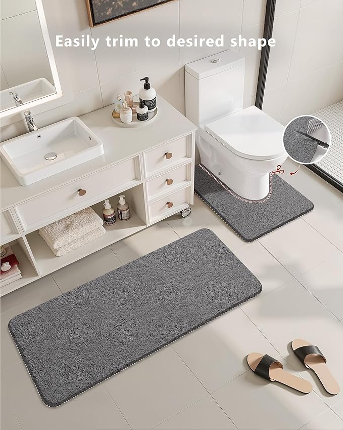 Mecko Non-Slip Shower Mat, Anti-Slip Bath Mat with Foot Scrubber – Quick-Drying Loofah Texture for Indoor and Outdoor Use, Bathtubs and Wet Areas (Grey, 17"x47")