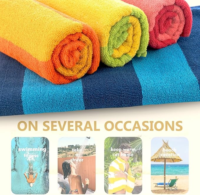 CASA COPENHAGEN Malibu Beach Towels Designed in Denmark Rough and Tough, Quick Dry, for Pool, Bath & Shower 30x60 inches 4 Pieces Cotton Beach Bath Towels Set - Blue