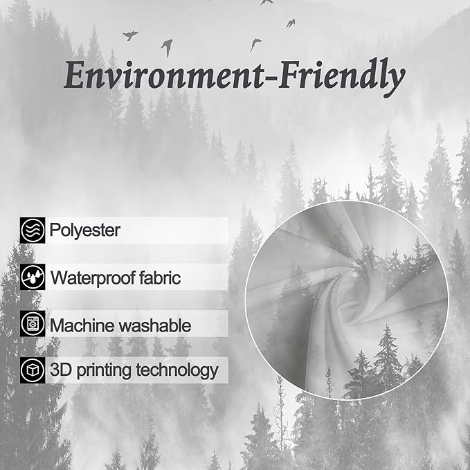 Riyidecor Black and White Shower Curtain 36Wx72H Inch Mountain Rustic Pine Tree Stall Half Small Rv Single Stand Up Camper Narrow Scenery View Bathroom Decor Fabric Polyester Waterproof 7 Pack Hooks