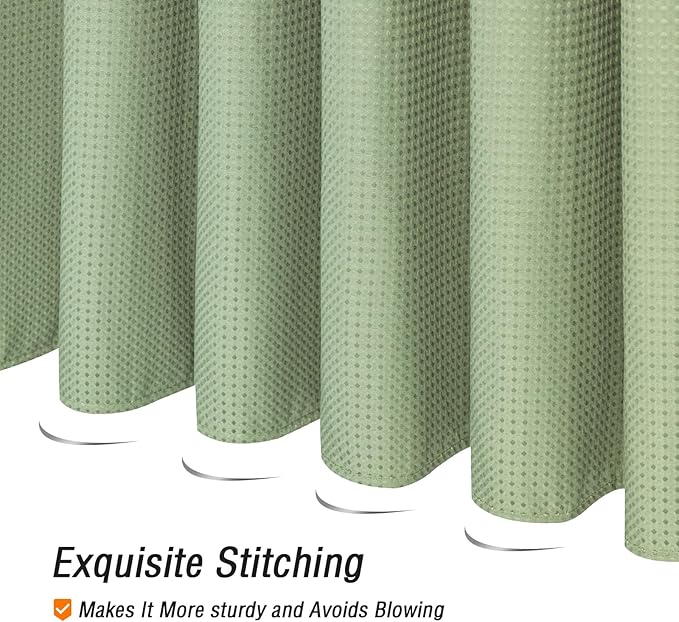 Gibelle Sage Green Shower Curtain, Waffle Weave Textured Fabric Shower Curtain for Bathroom - Soft Cloth & Hotel Spa Luxury, Water Repellent, Machine Washable, 72X72, Sage Green
