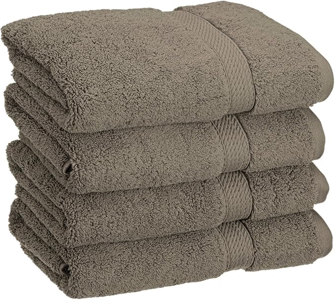 BLUENILEMILLS BNM Egyptian Cotton 4-Piece Towel Set, Includes 4 Hand Towels, Attached Loop for Easy Hanging and Storage, Hotel Quality, Perfect for Bathroom, Gym, Shower Space, or Spa, Charcoal