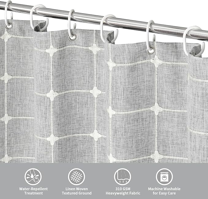 MitoVilla Grey Boho Shower Curtains for Modern Farmhouse Bathroom Decor, Country Thick Polyester Linen Fabric Shower Curtain, Rustic Tassel Cloth Shower Curtain, 72 x 72, Light Grey