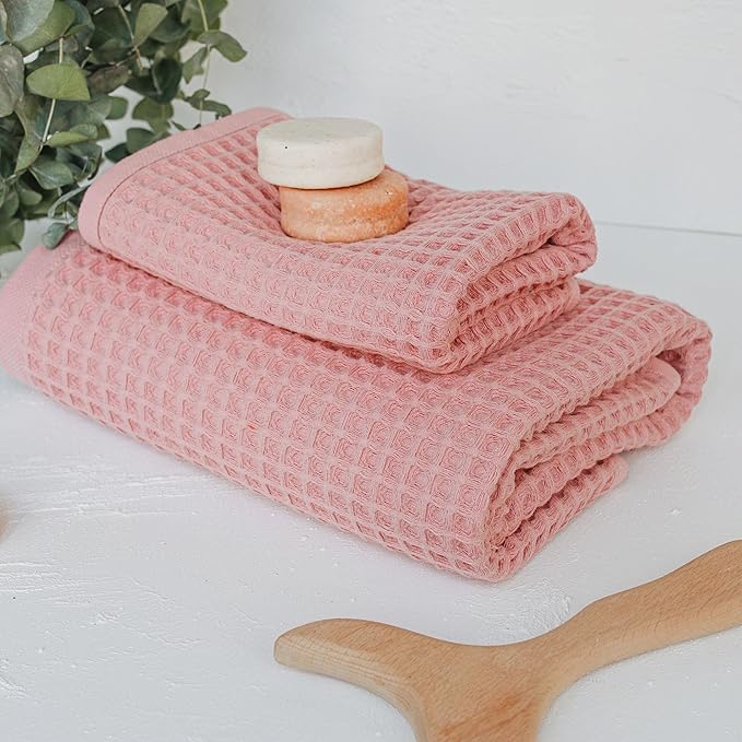 sea me at home Waffle Bath Sheet Set, 100% Turkish Cotton, Includes 1 Bath Sheet, 1 Hand Towel, 2 Face Towels