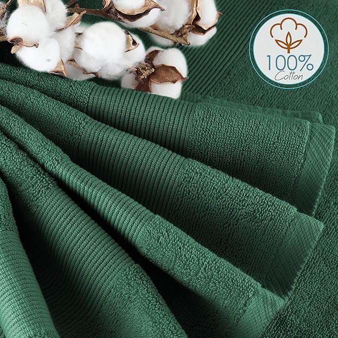 Hearth & Harbor Bath Towels for Bathroom - 100% Ring Spun Cotton Luxury Bathroom Towels - Ultra Soft & Highly Absorbent, Bath Towels Set of 6 - Hunter Green