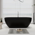 SJ STAR&JANE 67" Solid Surface Freestanding Bathtub Oval Stone Resin Soaking Tub Modern Stand Alone Tub with Overflow & Pop-up Drain, Matte Black for Bathrooms
