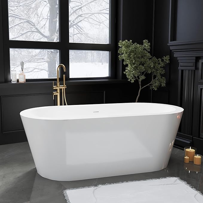 67" Acrylic Freestanding Bathtubs, Stand Alone Tub, Soaking Tubs for Bathroom, Integrated Overflow and Drain, cUPC Certified, Gloss White